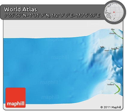 Physical 3D Map of the Area around 1° 13' 33" N, 172° 37' 30" E