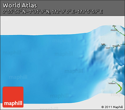 Physical 3D Map of the Area around 1° 13' 33" N, 172° 37' 30" E