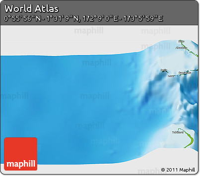 Physical 3D Map of the Area around 1° 13' 33" N, 172° 37' 30" E