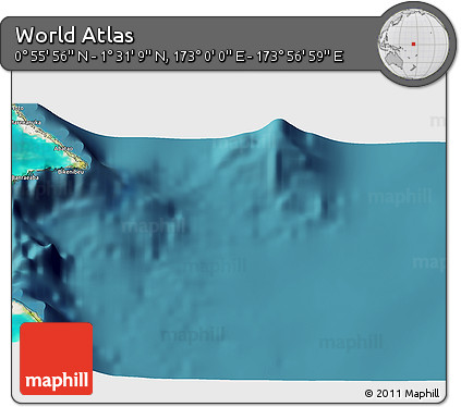 Satellite 3D Map of the Area around 1° 13' 33" N, 173° 28' 29" E