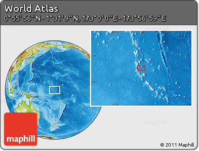 Physical Location Map of the Area around 1° 13' 33" N, 173° 28' 29" E