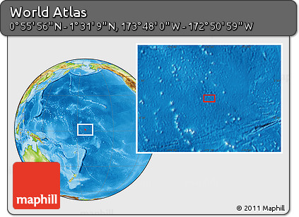 Physical Location Map of the Area around 1° 13' 33" N, 173° 19' 29" W
