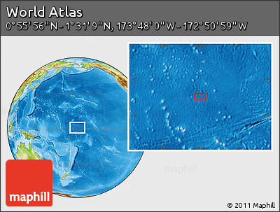 Physical Location Map of the Area around 1° 13' 33" N, 173° 19' 29" W