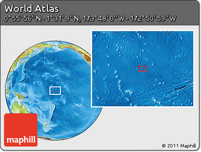 Physical Location Map of the Area around 1° 13' 33" N, 173° 19' 29" W