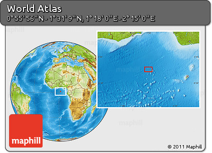 Physical Location Map of the Area around 1° 13' 33" N, 1° 46' 29" E