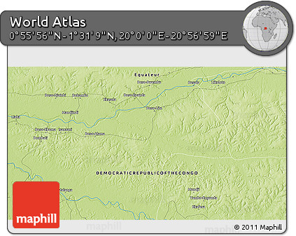 Physical 3D Map of the Area around 1° 13' 33" N, 20° 28' 30" E