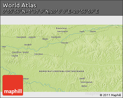 Physical 3D Map of the Area around 1° 13' 33" N, 20° 28' 30" E