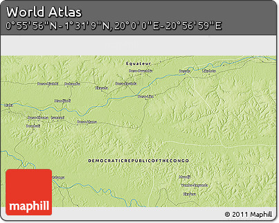Physical 3D Map of the Area around 1° 13' 33" N, 20° 28' 30" E
