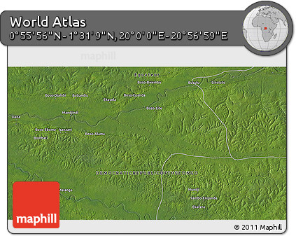 Satellite 3D Map of the Area around 1° 13' 33" N, 20° 28' 30" E