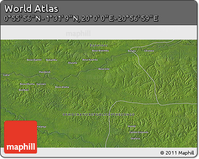 Satellite 3D Map of the Area around 1° 13' 33" N, 20° 28' 30" E