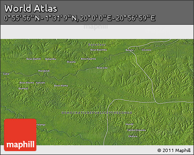 Satellite 3D Map of the Area around 1° 13' 33" N, 20° 28' 30" E