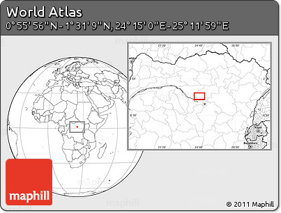 Blank Location Map of the Area around 1° 13' 33" N, 24° 43' 30" E