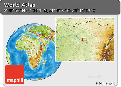 Physical Location Map of the Area around 1° 13' 33" N, 24° 43' 30" E