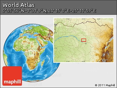 Physical Location Map of the Area around 1° 13' 33" N, 24° 43' 30" E