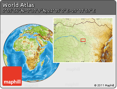 Physical Location Map of the Area around 1° 13' 33" N, 24° 43' 30" E