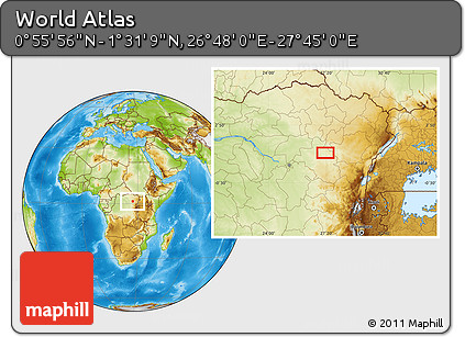 Physical Location Map of the Area around 1° 13' 33" N, 27° 16' 29" E
