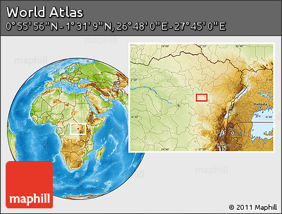Physical Location Map of the Area around 1° 13' 33" N, 27° 16' 29" E