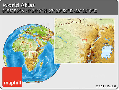 Physical Location Map of the Area around 1° 13' 33" N, 28° 7' 30" E