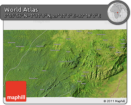 Satellite 3D Map of the Area around 1° 13' 33" N, 29° 49' 30" E