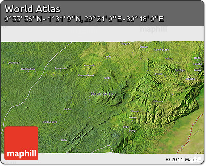 Satellite 3D Map of the Area around 1° 13' 33" N, 29° 49' 30" E
