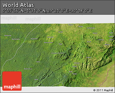 Satellite 3D Map of the Area around 1° 13' 33" N, 29° 49' 30" E