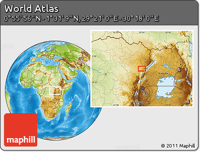 Physical Location Map of the Area around 1° 13' 33" N, 29° 49' 30" E
