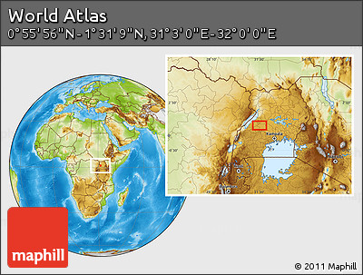 Physical Location Map of the Area around 1° 13' 33" N, 31° 31' 29" E