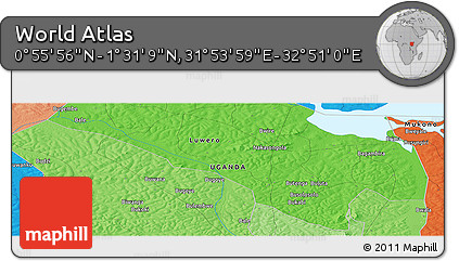 Political Panoramic Map of the Area around 1° 13' 33" N, 32° 22' 30" E