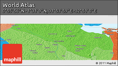 Political Panoramic Map of the Area around 1° 13' 33" N, 32° 22' 30" E