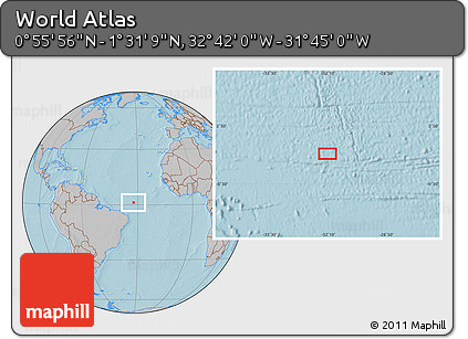 Gray Location Map of the Area around 1° 13' 33" N, 32° 13' 30" W, hill shading