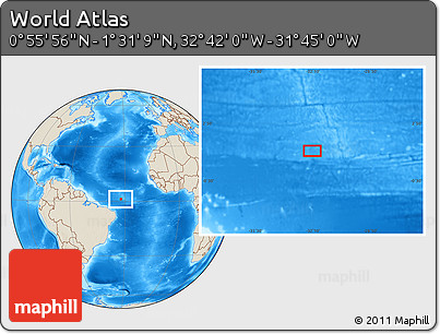 Shaded Relief Location Map of the Area around 1° 13' 33" N, 32° 13' 30" W