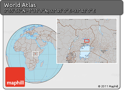 Gray Location Map of the Area around 1° 13' 33" N, 33° 13' 30" E