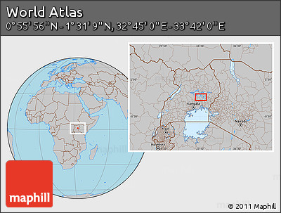 Gray Location Map of the Area around 1° 13' 33" N, 33° 13' 30" E