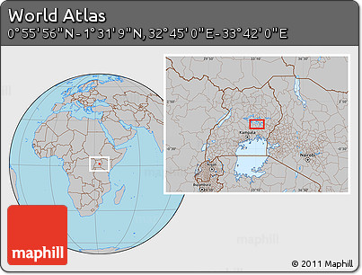 Gray Location Map of the Area around 1° 13' 33" N, 33° 13' 30" E