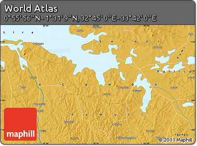 Physical Map of the Area around 1° 13' 33" N, 33° 13' 30" E