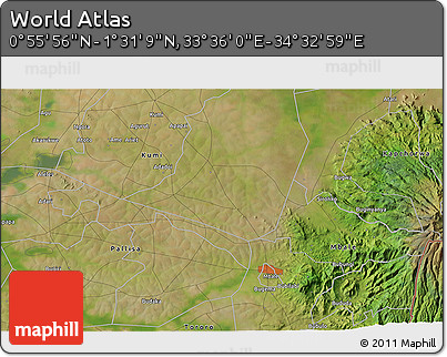 Satellite 3D Map of the Area around 1° 13' 33" N, 34° 4' 30" E