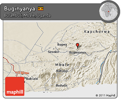 Shaded Relief Panoramic Map of Buginyanya