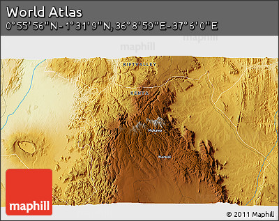 Physical 3D Map of the Area around 1° 13' 33" N, 36° 37' 30" E