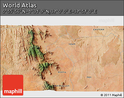 Satellite 3D Map of the Area around 1° 13' 33" N, 37° 28' 30" E