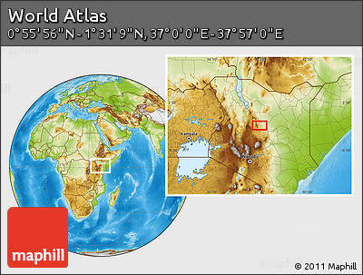 Physical Location Map of the Area around 1° 13' 33" N, 37° 28' 30" E