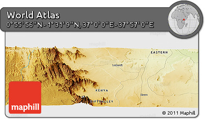 Physical Panoramic Map of the Area around 1° 13' 33" N, 37° 28' 30" E