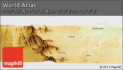 Physical Panoramic Map of the Area around 1° 13' 33" N, 37° 28' 30" E