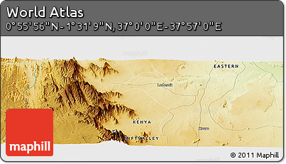 Physical Panoramic Map of the Area around 1° 13' 33" N, 37° 28' 30" E