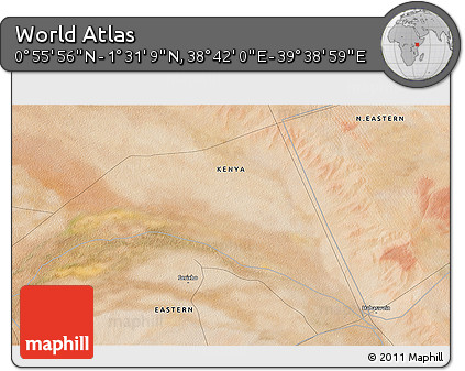 Satellite 3D Map of the Area around 1° 13' 33" N, 39° 10' 29" E