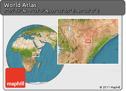 Satellite Location Map of the Area around 1° 13' 33" N, 40° 1' 29" E