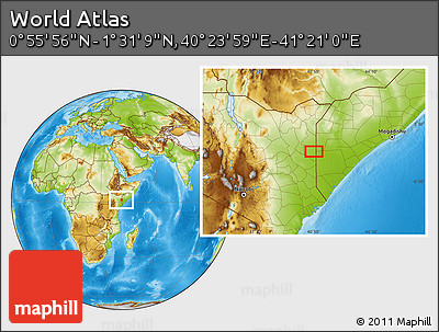 Physical Location Map of the Area around 1° 13' 33" N, 40° 52' 30" E