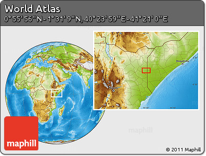Physical Location Map of the Area around 1° 13' 33" N, 40° 52' 30" E
