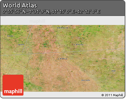 Satellite 3D Map of the Area around 1° 13' 33" N, 41° 43' 30" E
