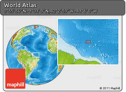 Physical Location Map of the Area around 1° 13' 33" N, 41° 34' 30" W