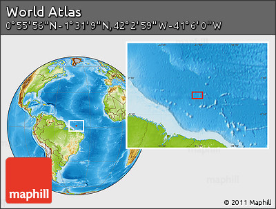 Physical Location Map of the Area around 1° 13' 33" N, 41° 34' 30" W
